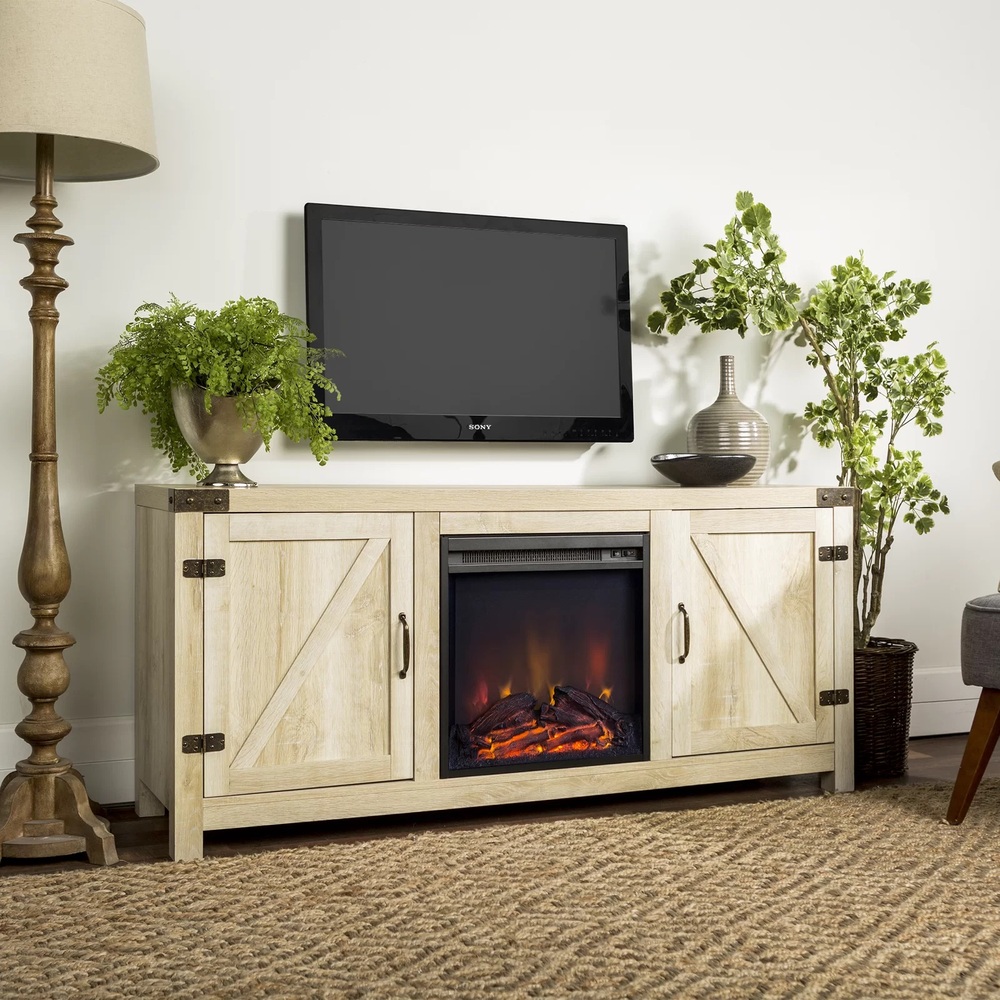 Walker Edison 58 inch White Oak Electric Fireplace Entertainment Center